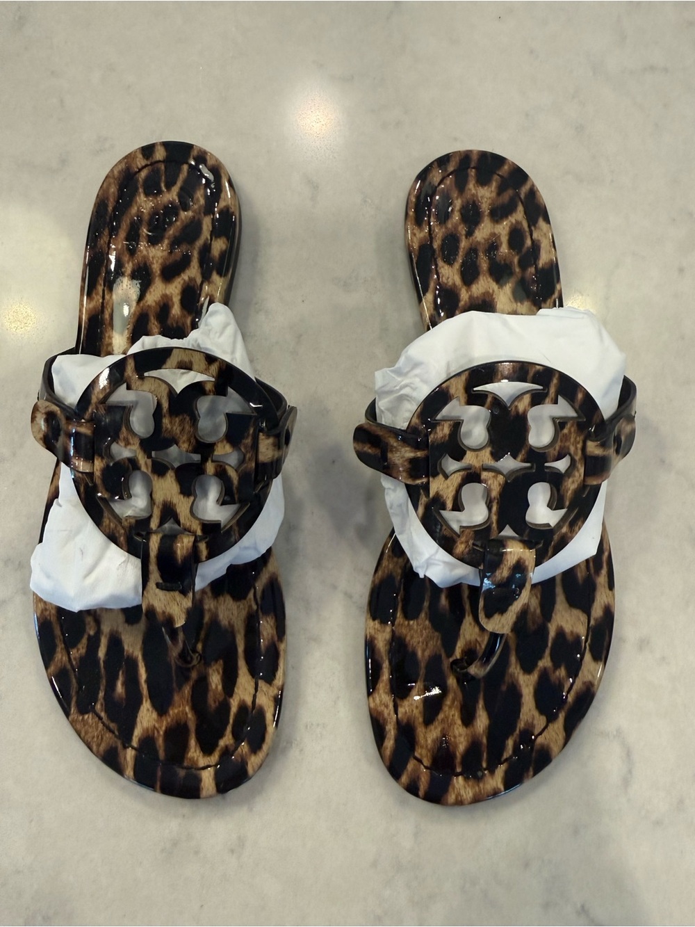 Tory Burch Like New! Sz7 Miller Leopard Print Patent Thong Sandals- Brown/Black